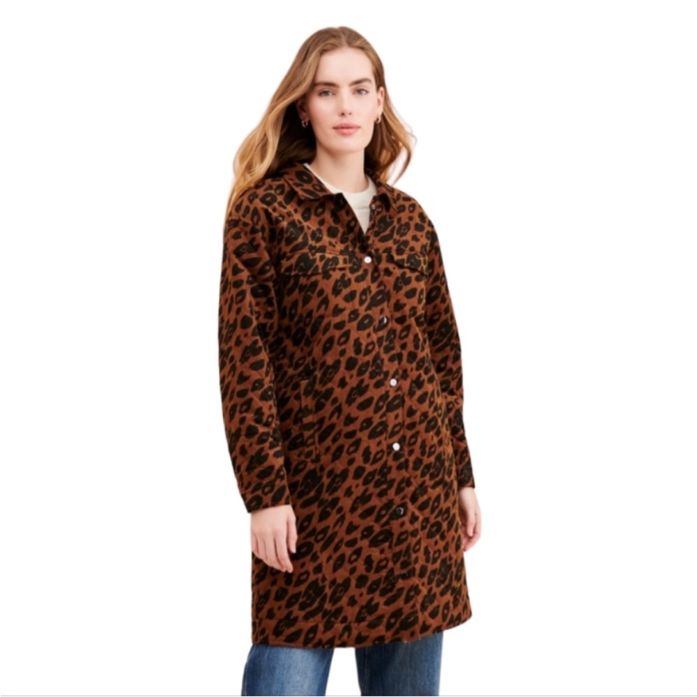 ICHI Havana Longline Jacket Leopard Print Women's Size XS